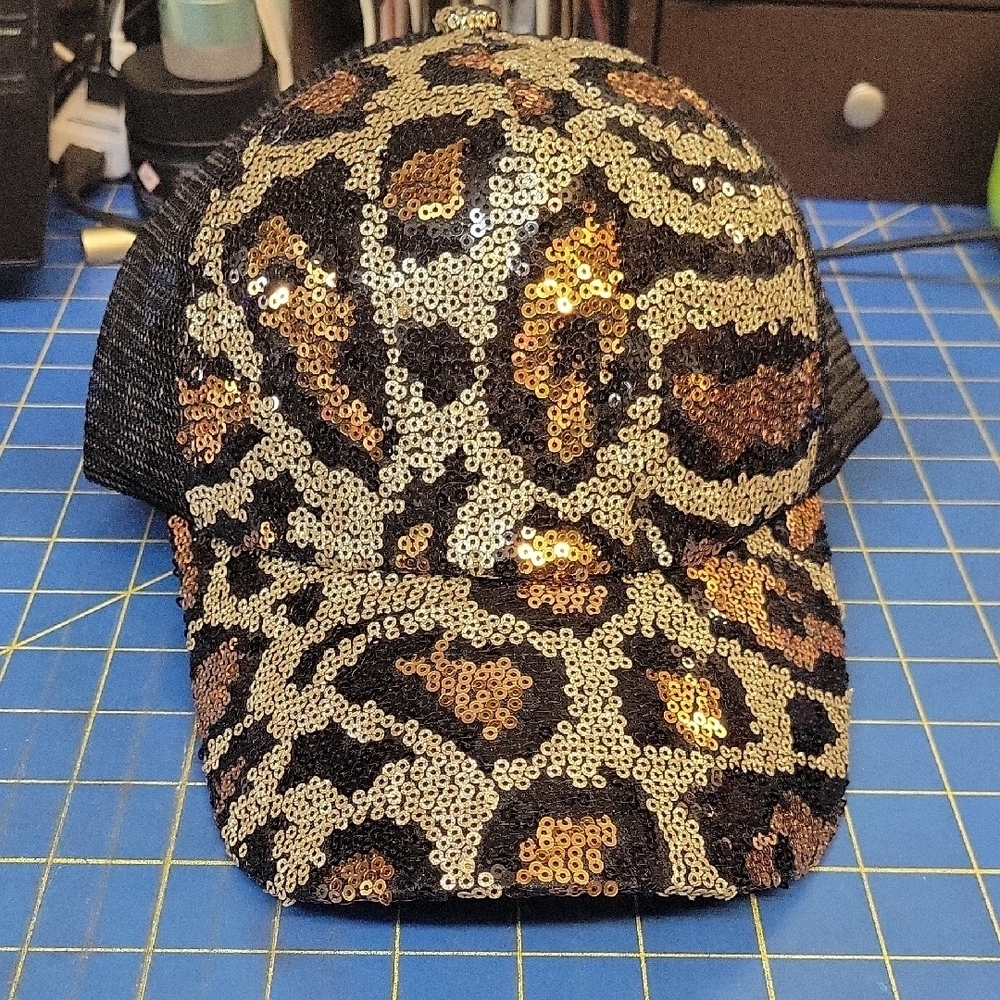 Animal Print Sequin Cap Adjustable New